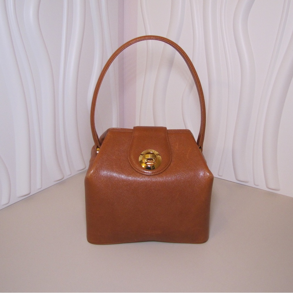 Vintage Givenchy Turn-Lock Milk Box Shoulder Bag In Cognac RARE 100% Authentic
